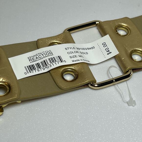 Kenneth Cole Reaction Gold Faux Leather Belt Stretch Cinch Size Medium Large - Picture 6 of 11